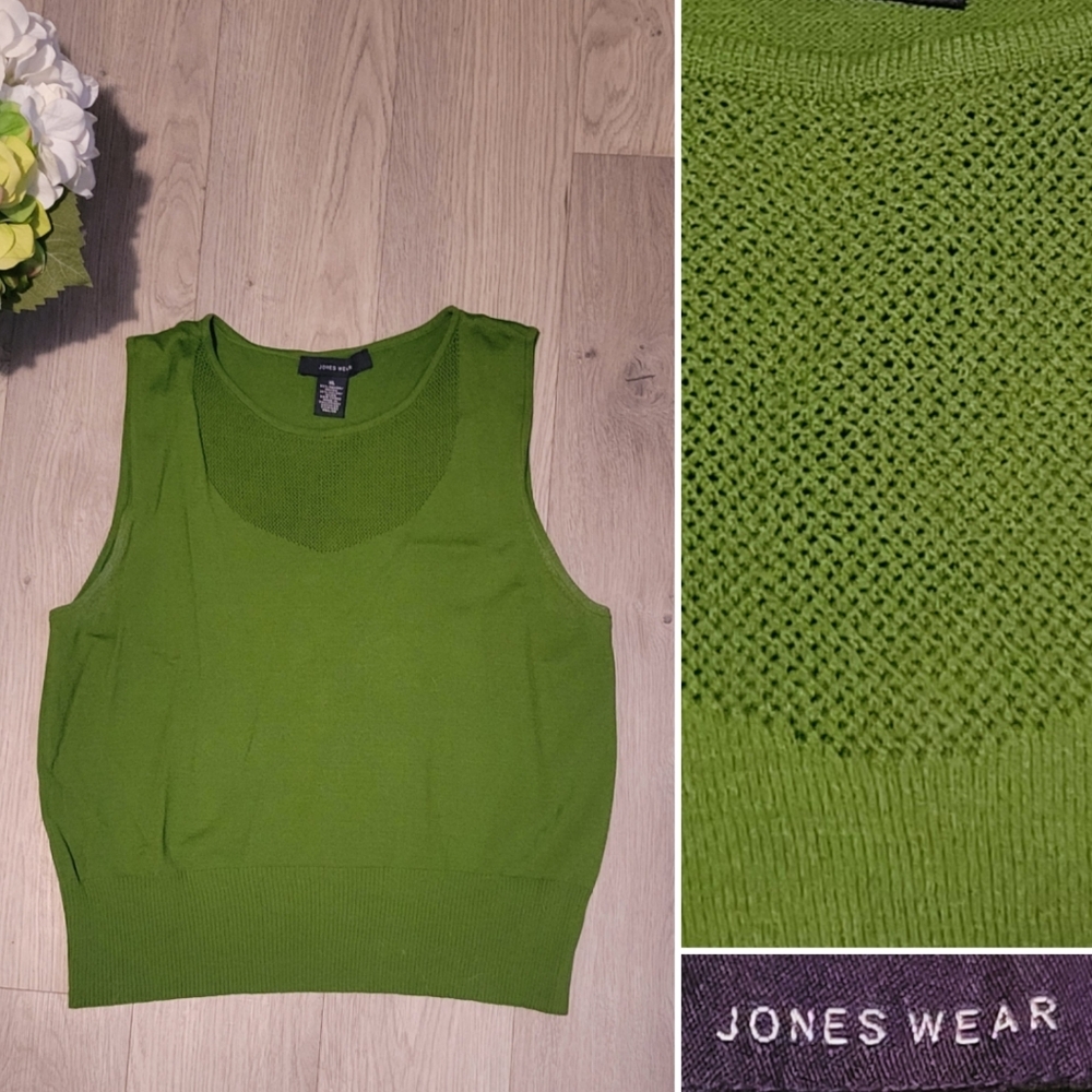 Jones Wear Avocado Green Lightweight Sweater Vest Sleeveless Blouse, Women's XL